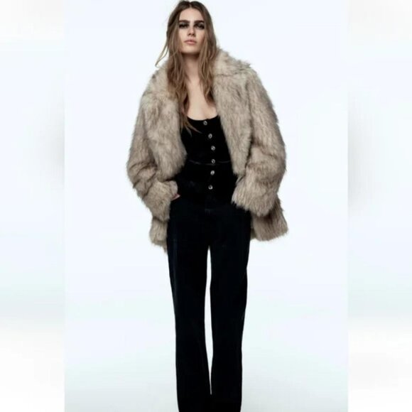 ZARA FAUX FUR COAT - Picture 1 of 9